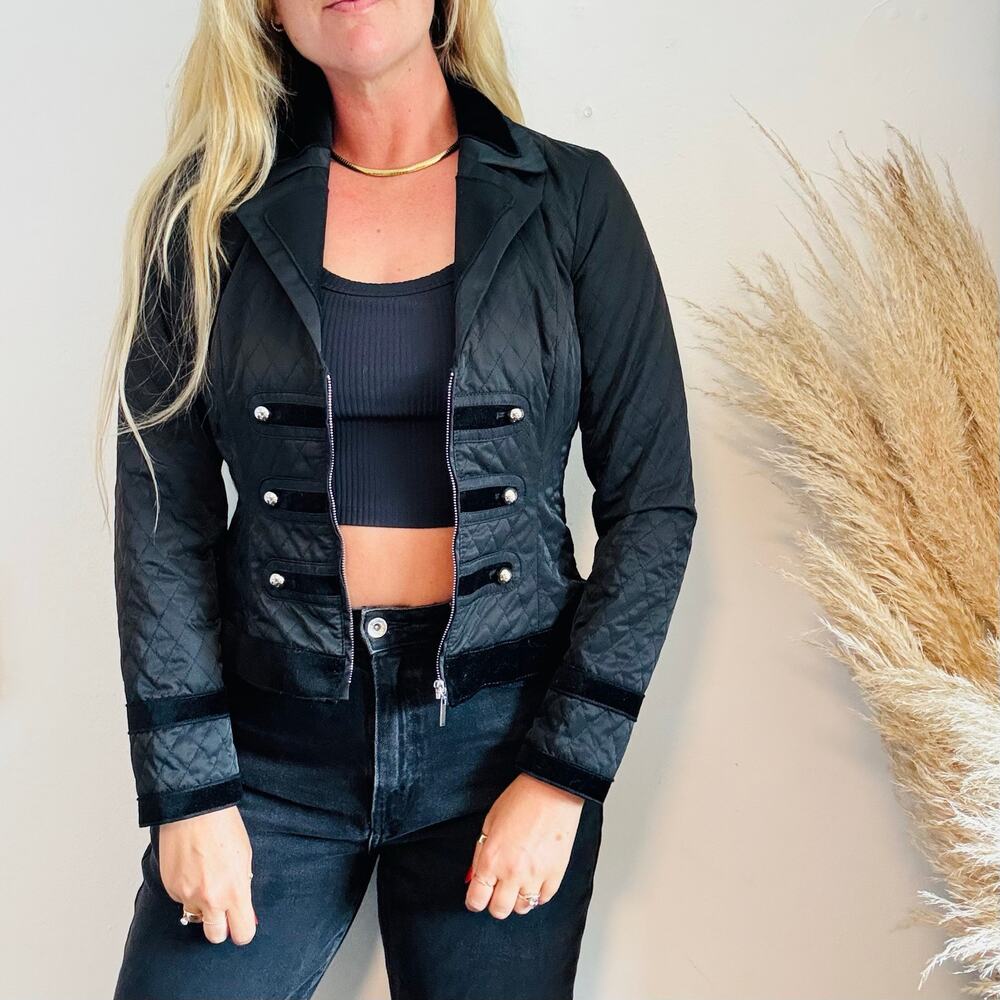 WHBM Black Quilted Velvet Silver Textured Marching Band $178 Jacket Blazer 6